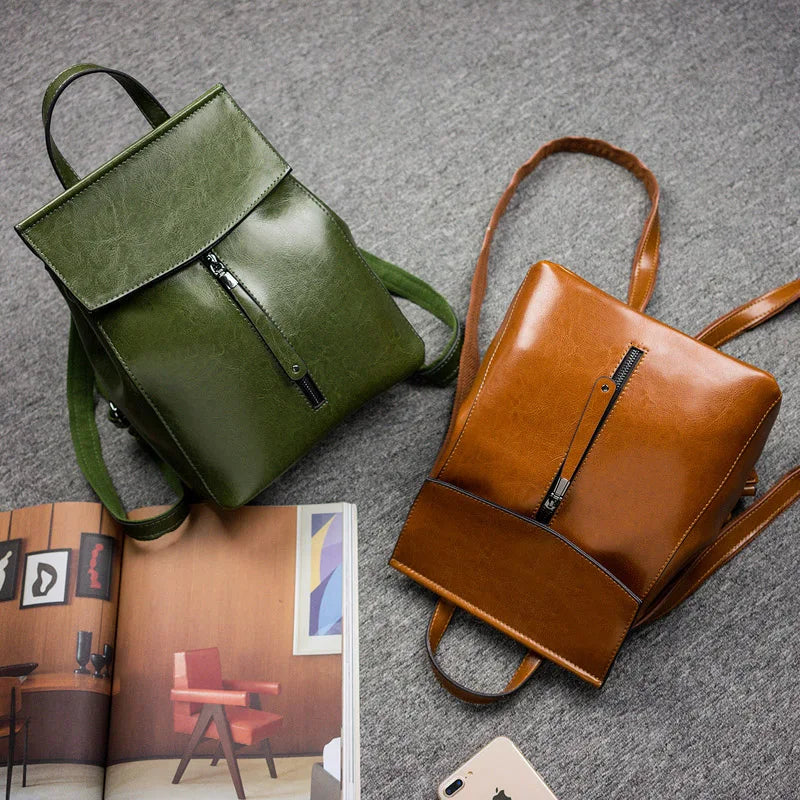Genuine Leather Women Vintage Backpack Greased Cow Split Female Shoulder Bag Ladies Back Pack Travel Bags for Teenage Girls