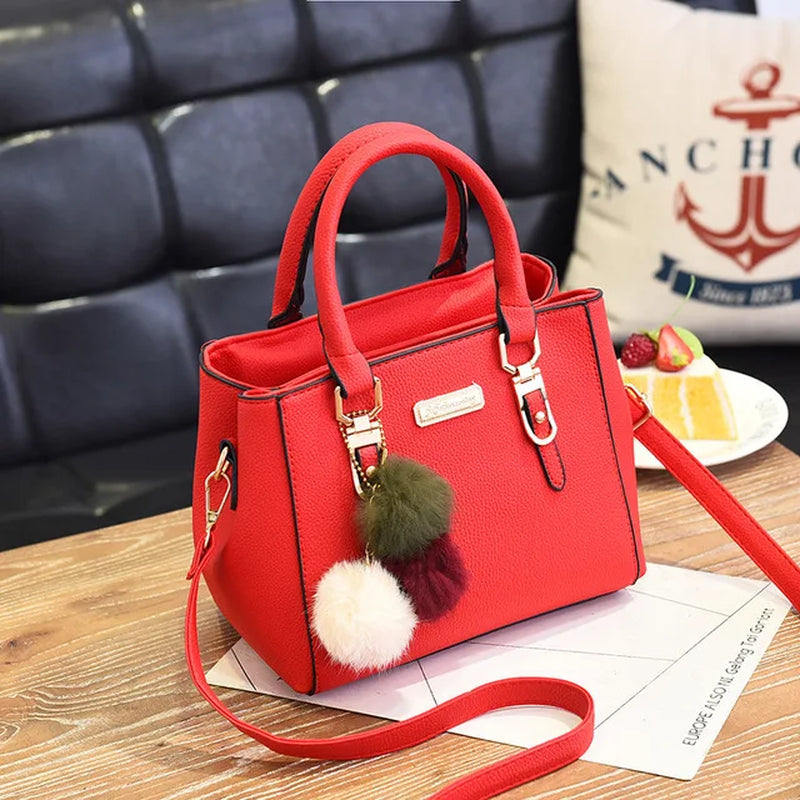 Women Beading Pendant Handbag Ladies Embossed Shoulder Bag Ladies Messenger Bag Hairball Bags High Quality Bag