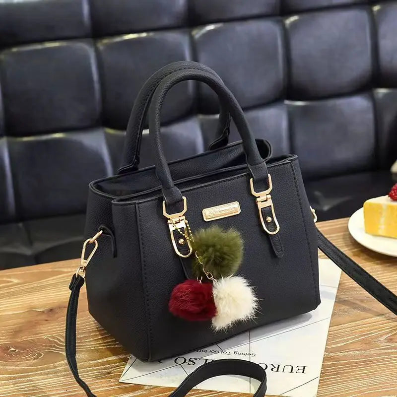 Women Beading Pendant Handbag Ladies Embossed Shoulder Bag Ladies Messenger Bag Hairball Bags High Quality Bag