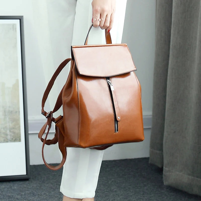 Genuine Leather Women Vintage Backpack Greased Cow Split Female Shoulder Bag Ladies Back Pack Travel Bags for Teenage Girls