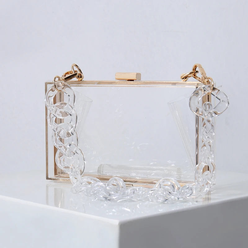 Transparent Bag for Women Diamond Clutch Jelly Acrylic Clear Purses and Handbag Shoulder Crossbody Bags 2025 New Fashion Female