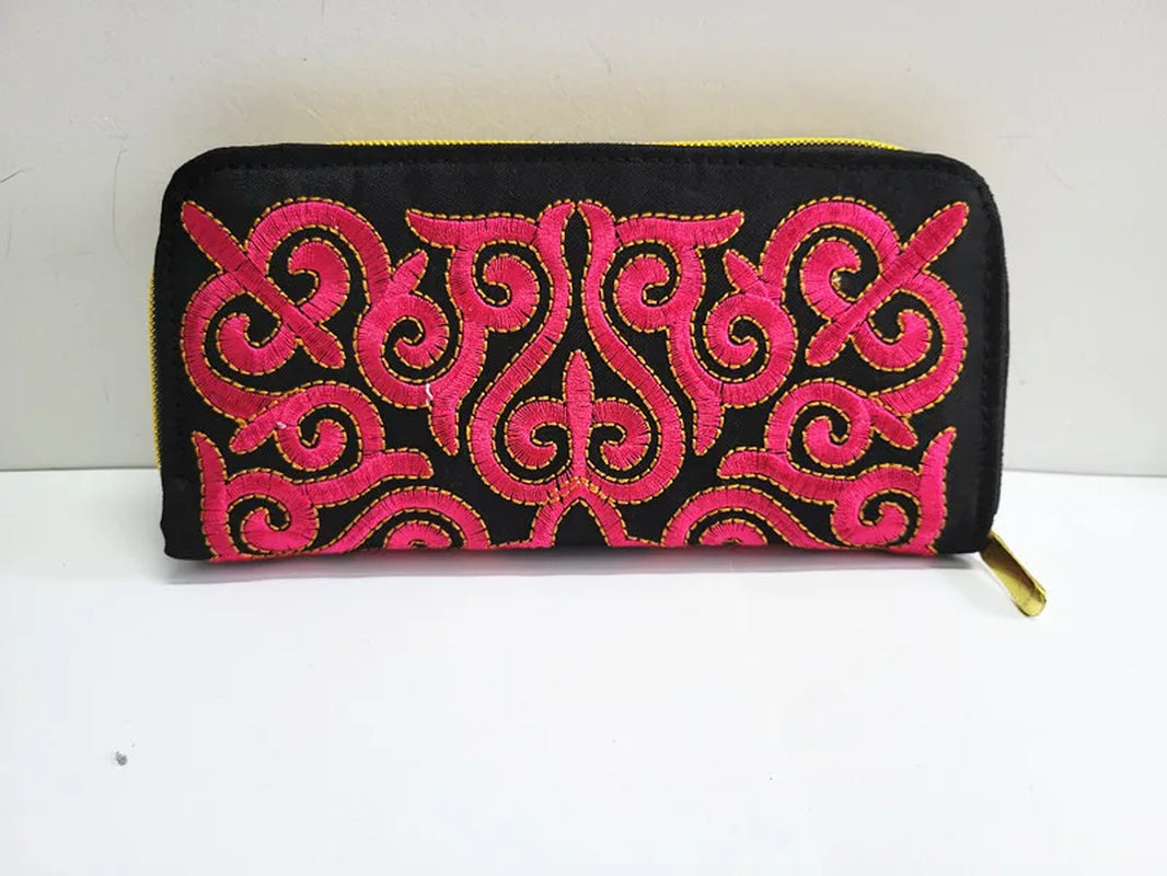 Women'S Wallet Ethnic Embroidery Women Long Wallet High-Capacity Zipper Wallet Canvas Purses Clutch Bags Female Bag