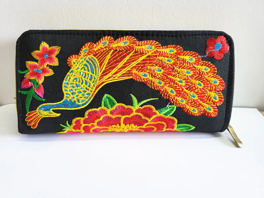 Women'S Wallet Ethnic Embroidery Women Long Wallet High-Capacity Zipper Wallet Canvas Purses Clutch Bags Female Bag