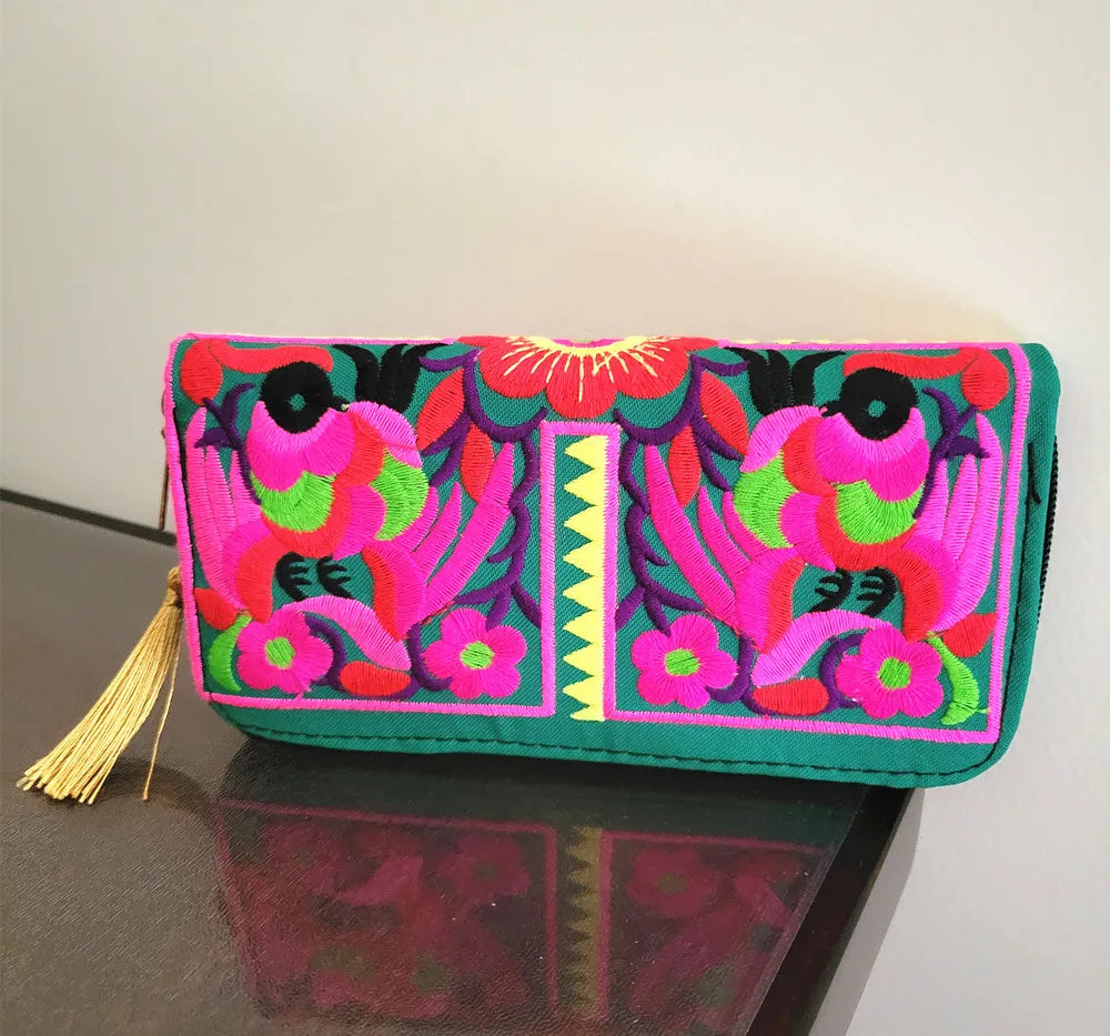 Women'S Wallet Ethnic Embroidery Women Long Wallet High-Capacity Zipper Wallet Canvas Purses Clutch Bags Female Bag