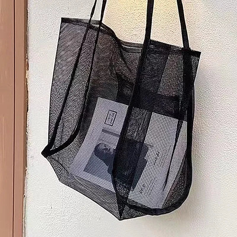 New Mesh Hollow Out Tote Bag Women Trendy Women'S Handbag Sandy Beach Shoulder Bag Large Capacity Canvas Shoping Girl Tote Sac