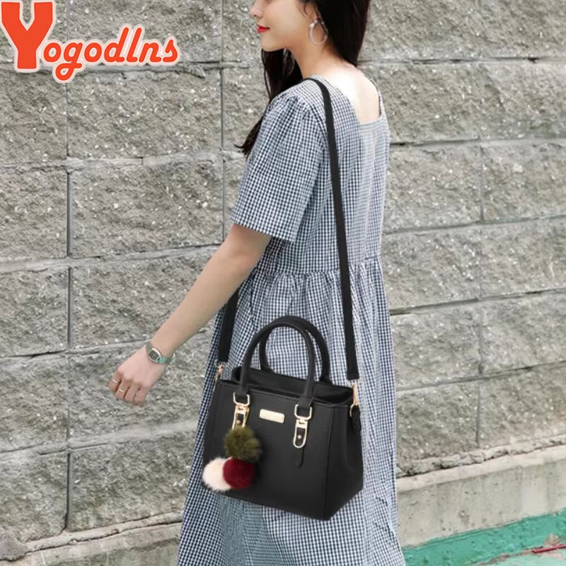 Women Beading Pendant Handbag Ladies Embossed Shoulder Bag Ladies Messenger Bag Hairball Bags High Quality Bag