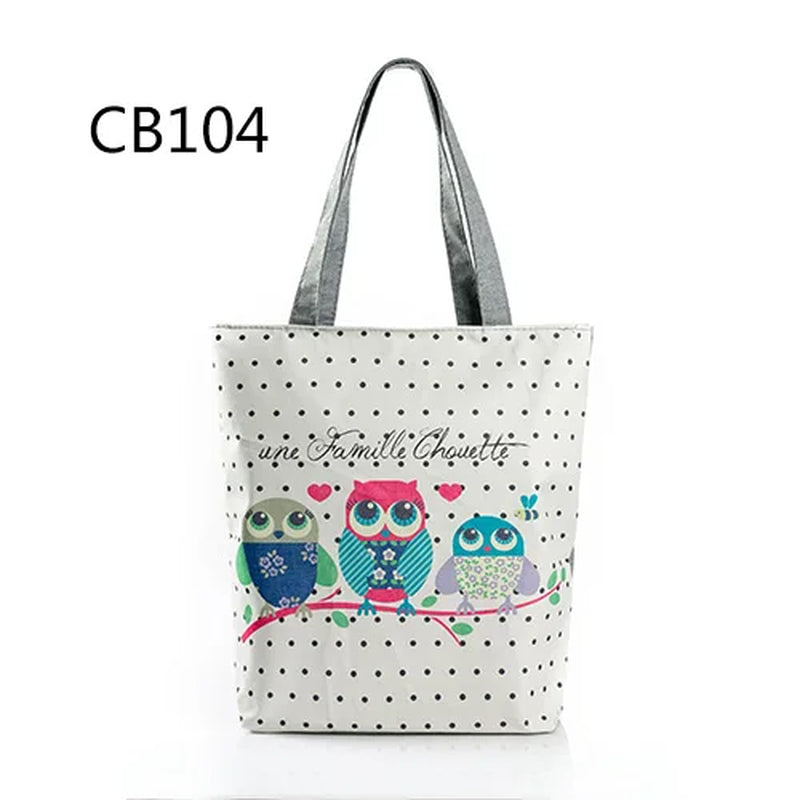 Floral and Owl Printed Women'S Casual Tote Female Daily Use Female Shopping Bag Ladies Single Shoulder Handbag Simple Beach Bag