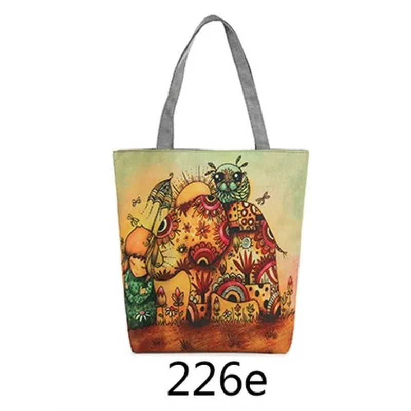 Floral and Owl Printed Women'S Casual Tote Female Daily Use Female Shopping Bag Ladies Single Shoulder Handbag Simple Beach Bag