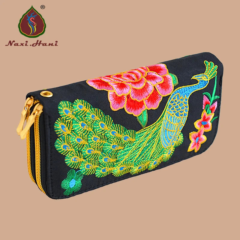 Women'S Wallet Ethnic Embroidery Women Long Wallet High-Capacity Zipper Wallet Canvas Purses Clutch Bags Female Bag