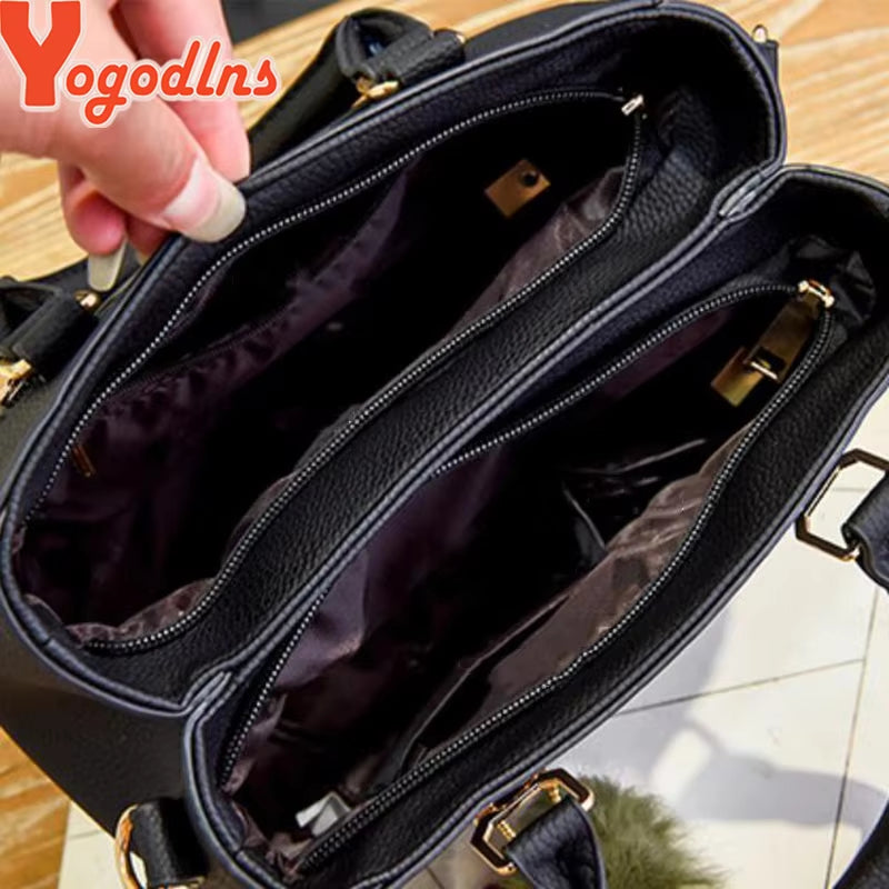 Women Beading Pendant Handbag Ladies Embossed Shoulder Bag Ladies Messenger Bag Hairball Bags High Quality Bag
