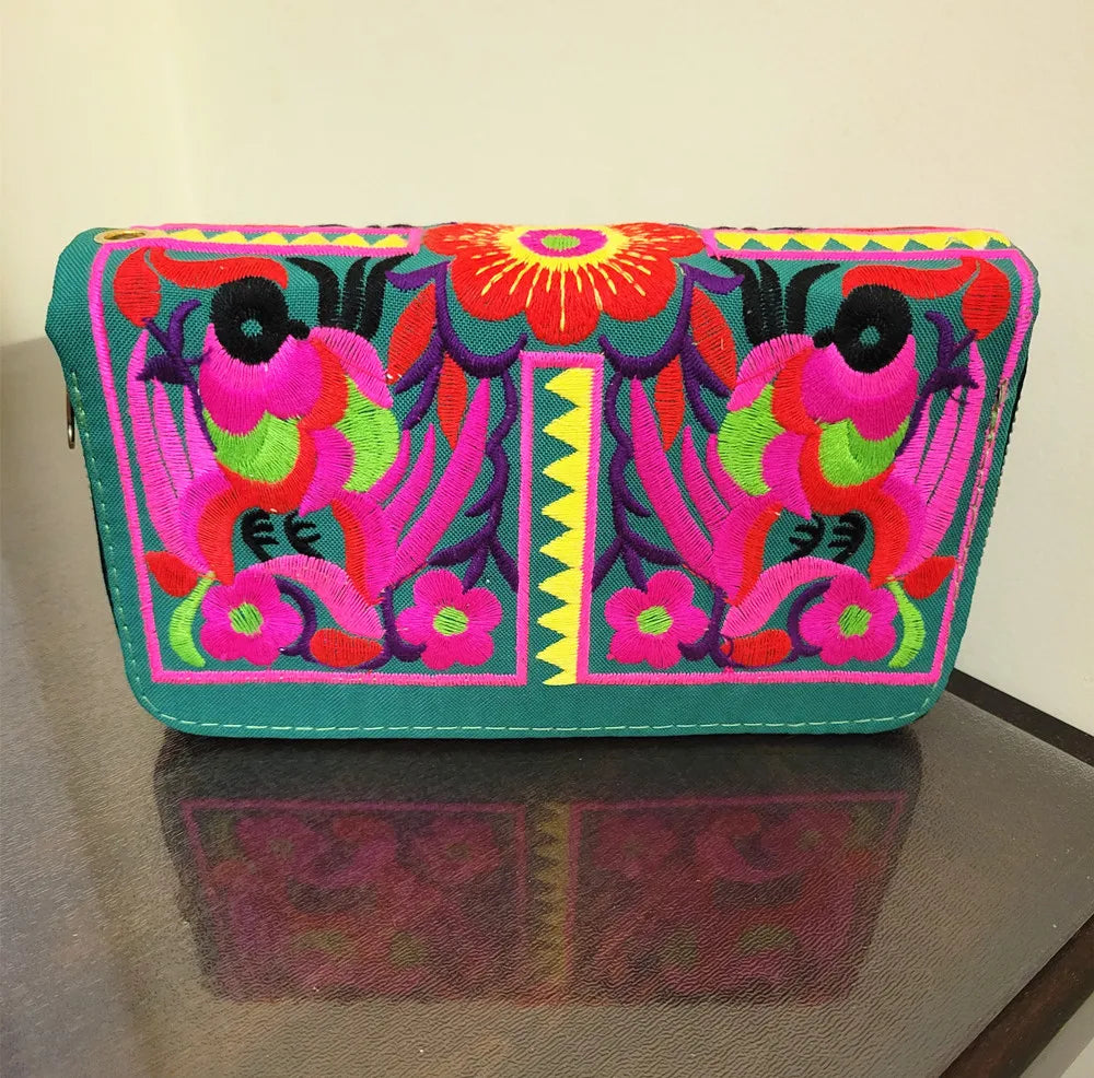 Women'S Wallet Ethnic Embroidery Women Long Wallet High-Capacity Zipper Wallet Canvas Purses Clutch Bags Female Bag