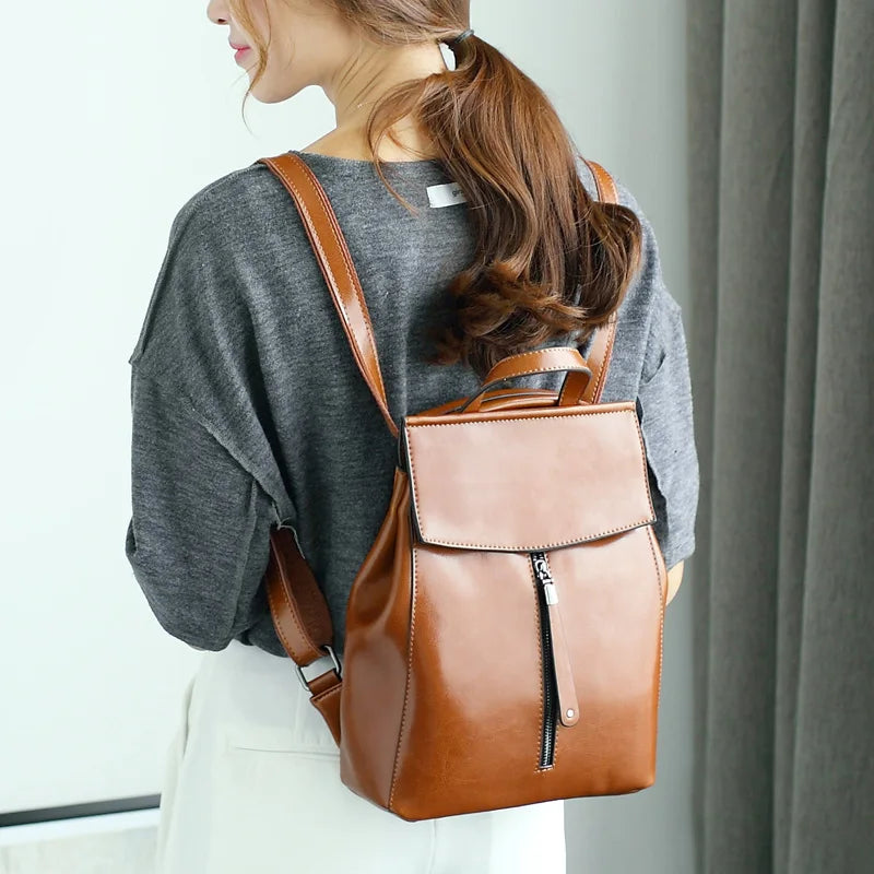 Genuine Leather Women Vintage Backpack Greased Cow Split Female Shoulder Bag Ladies Back Pack Travel Bags for Teenage Girls