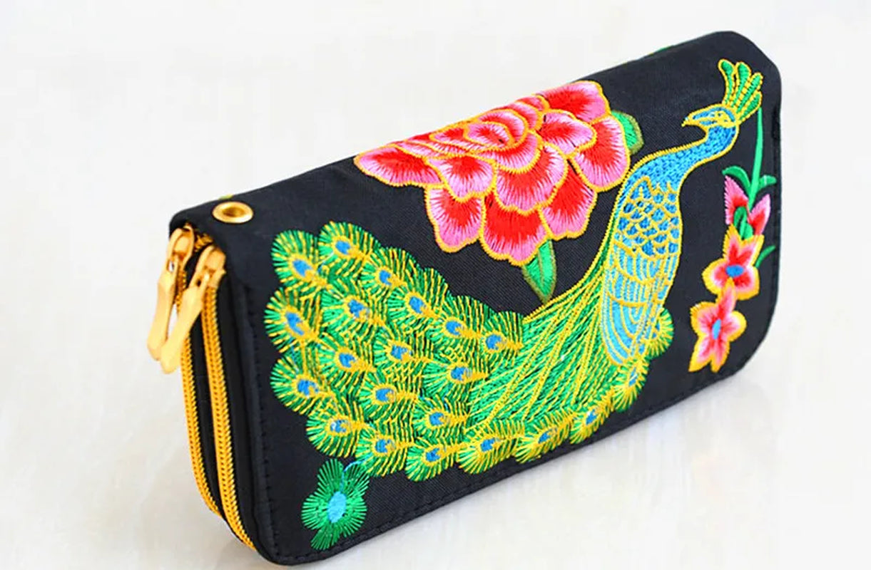 Women'S Wallet Ethnic Embroidery Women Long Wallet High-Capacity Zipper Wallet Canvas Purses Clutch Bags Female Bag