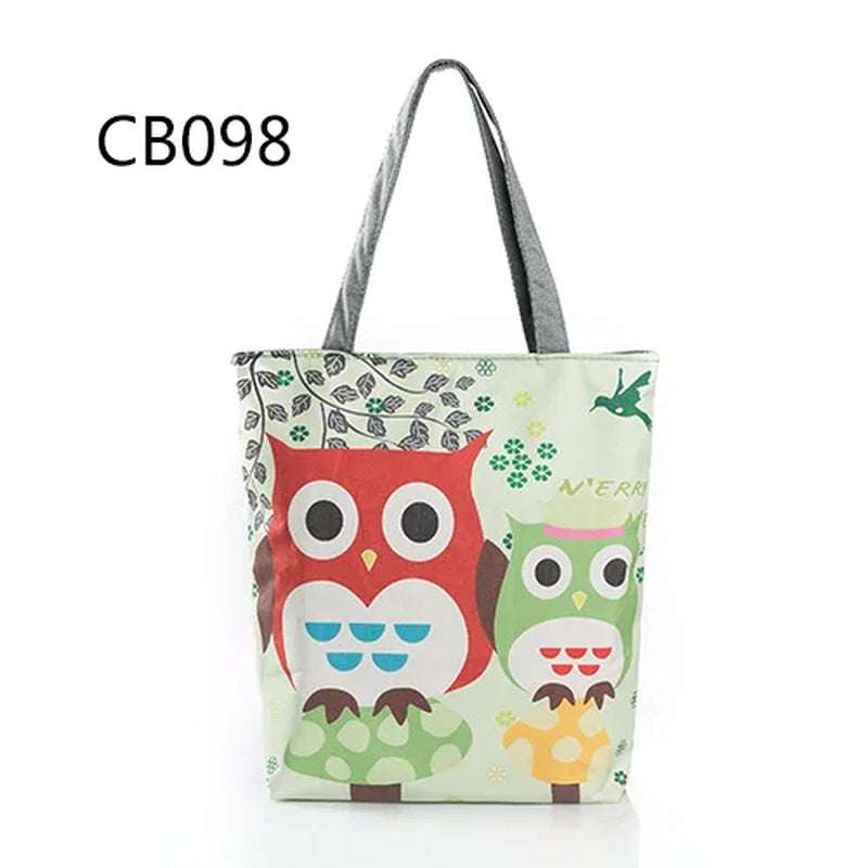 Floral and Owl Printed Women'S Casual Tote Female Daily Use Female Shopping Bag Ladies Single Shoulder Handbag Simple Beach Bag