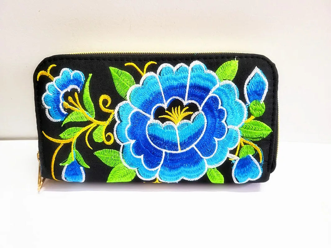 Women'S Wallet Ethnic Embroidery Women Long Wallet High-Capacity Zipper Wallet Canvas Purses Clutch Bags Female Bag