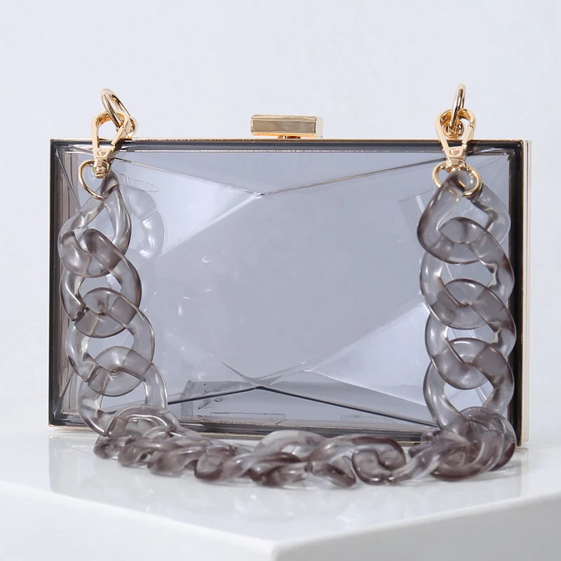 Transparent Bag for Women Diamond Clutch Jelly Acrylic Clear Purses and Handbag Shoulder Crossbody Bags 2025 New Fashion Female