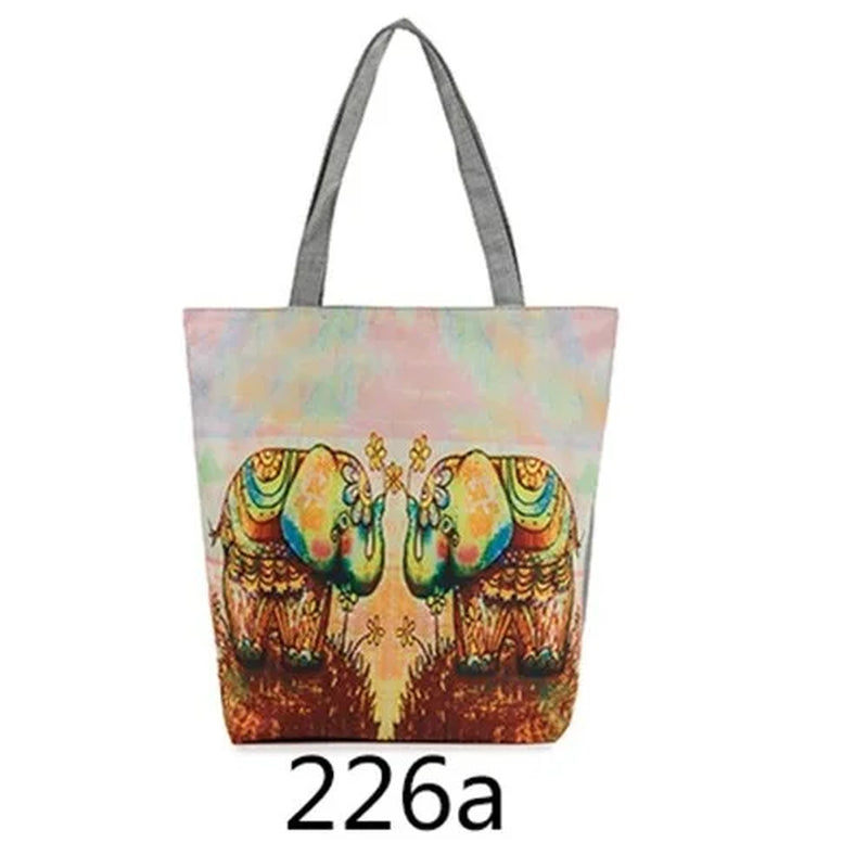 Floral and Owl Printed Women'S Casual Tote Female Daily Use Female Shopping Bag Ladies Single Shoulder Handbag Simple Beach Bag