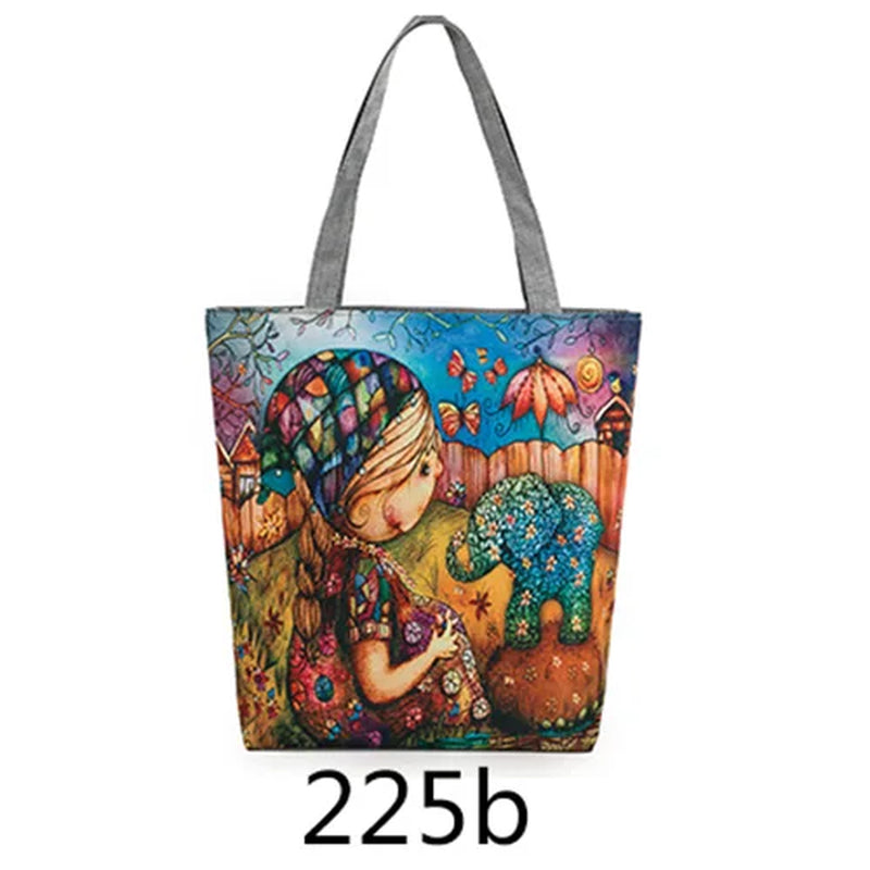 Floral and Owl Printed Women'S Casual Tote Female Daily Use Female Shopping Bag Ladies Single Shoulder Handbag Simple Beach Bag