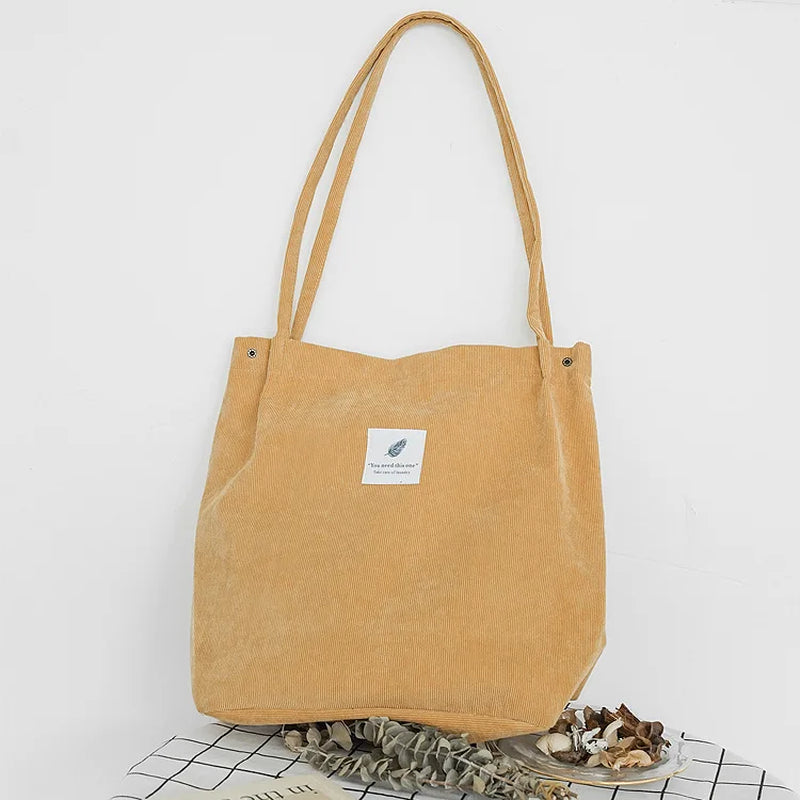 Women Corduroy Canvas Shoulder Bags Female Eco Cloth Shopper Handbag Books Tote Grocery Carry Purse Solid Designer Shopping Bag