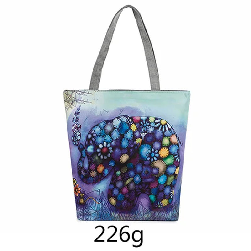 Floral and Owl Printed Women'S Casual Tote Female Daily Use Female Shopping Bag Ladies Single Shoulder Handbag Simple Beach Bag