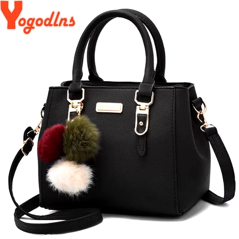 Women Beading Pendant Handbag Ladies Embossed Shoulder Bag Ladies Messenger Bag Hairball Bags High Quality Bag