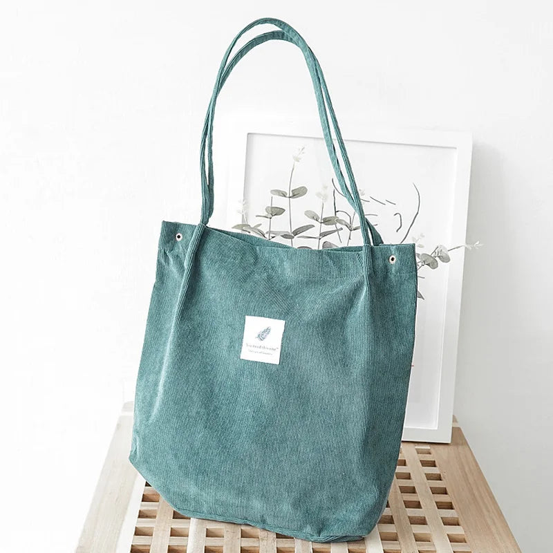 Women Corduroy Canvas Shoulder Bags Female Eco Cloth Shopper Handbag Books Tote Grocery Carry Purse Solid Designer Shopping Bag