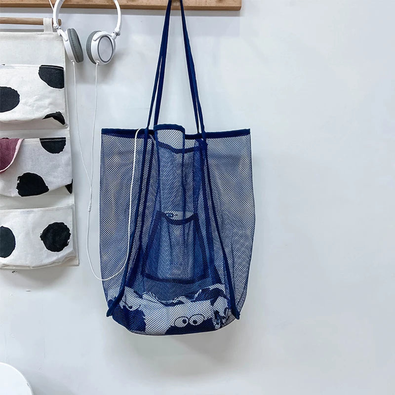 New Mesh Hollow Out Tote Bag Women Trendy Women'S Handbag Sandy Beach Shoulder Bag Large Capacity Canvas Shoping Girl Tote Sac