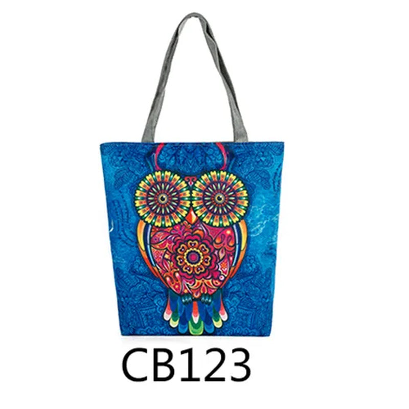 Floral and Owl Printed Women'S Casual Tote Female Daily Use Female Shopping Bag Ladies Single Shoulder Handbag Simple Beach Bag