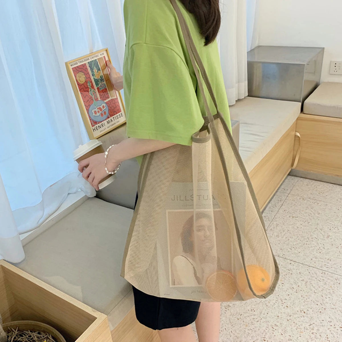 New Mesh Hollow Out Tote Bag Women Trendy Women'S Handbag Sandy Beach Shoulder Bag Large Capacity Canvas Shoping Girl Tote Sac