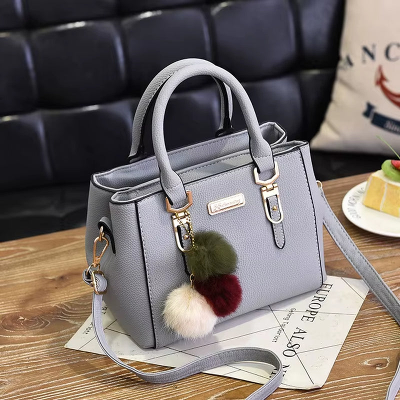 Women Beading Pendant Handbag Ladies Embossed Shoulder Bag Ladies Messenger Bag Hairball Bags High Quality Bag