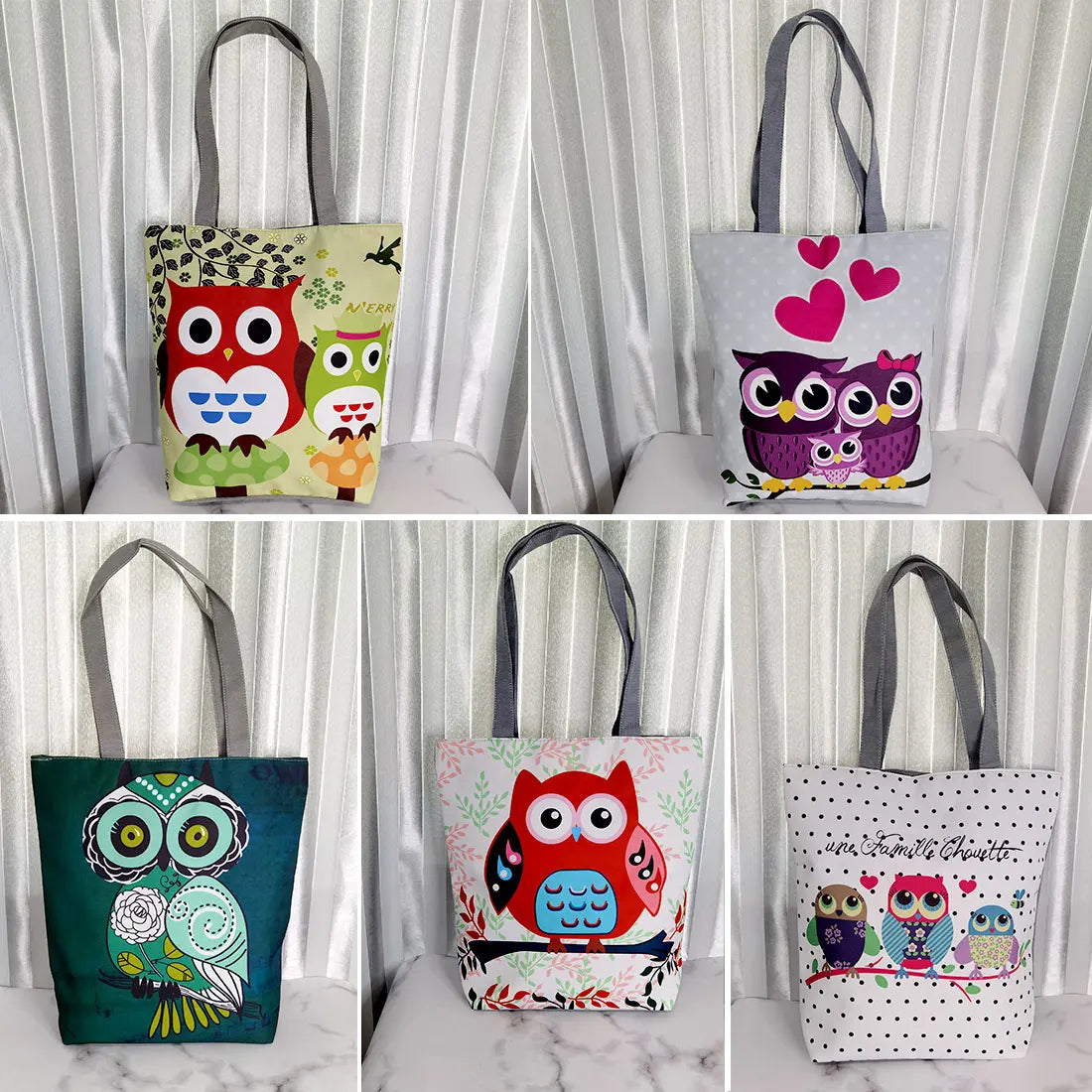 Floral and Owl Printed Women'S Casual Tote Female Daily Use Female Shopping Bag Ladies Single Shoulder Handbag Simple Beach Bag