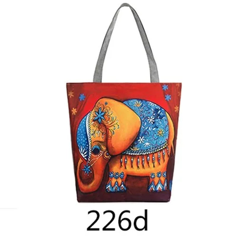 Floral and Owl Printed Women'S Casual Tote Female Daily Use Female Shopping Bag Ladies Single Shoulder Handbag Simple Beach Bag