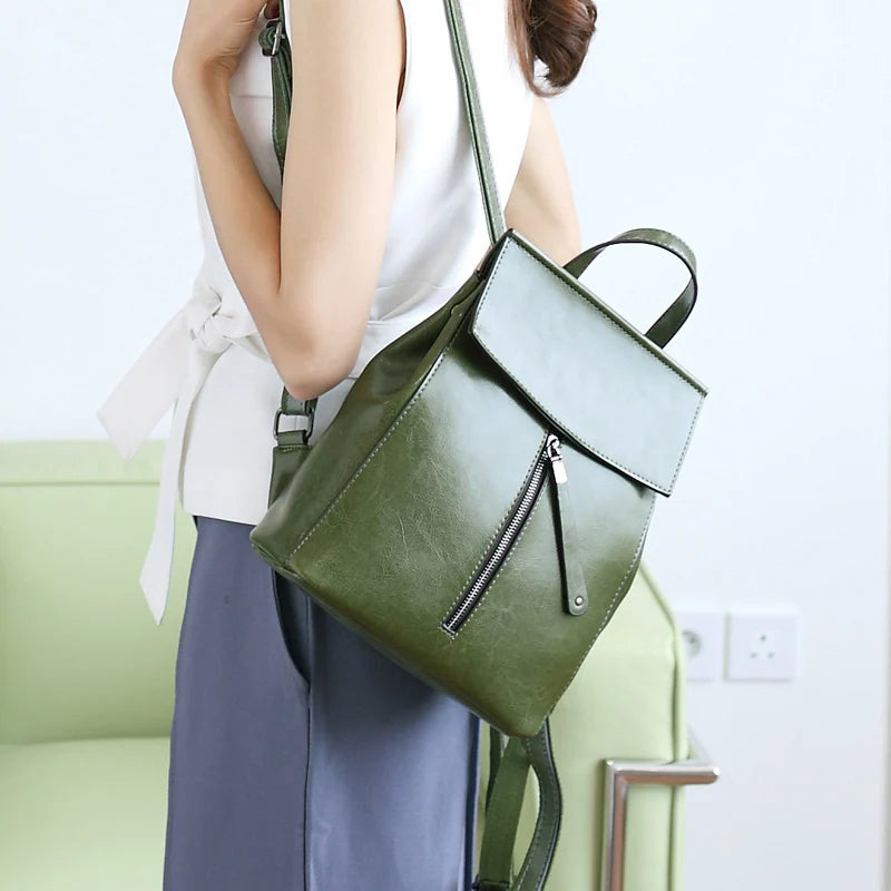 Genuine Leather Women Vintage Backpack Greased Cow Split Female Shoulder Bag Ladies Back Pack Travel Bags for Teenage Girls