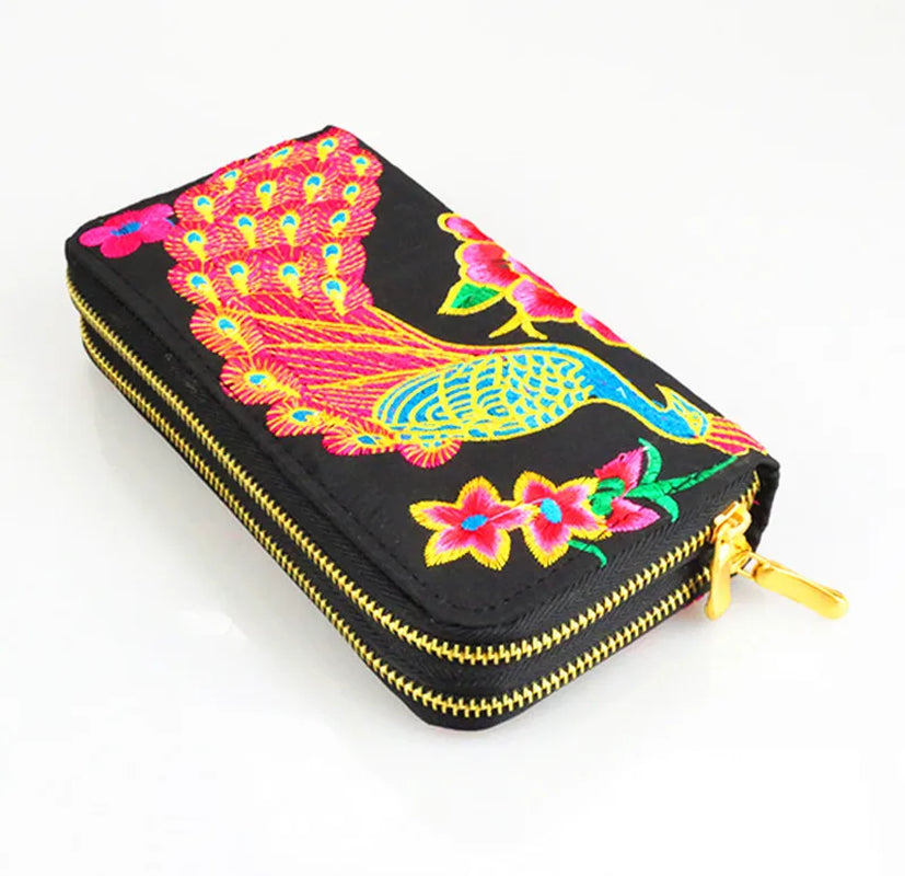 Women'S Wallet Ethnic Embroidery Women Long Wallet High-Capacity Zipper Wallet Canvas Purses Clutch Bags Female Bag