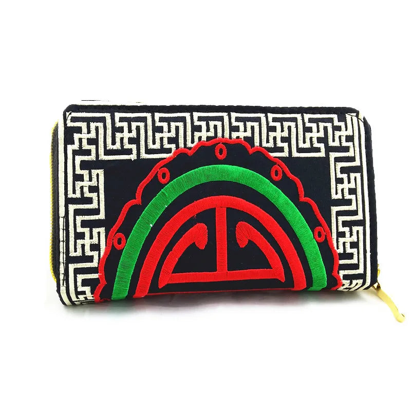 Women'S Wallet Ethnic Embroidery Women Long Wallet High-Capacity Zipper Wallet Canvas Purses Clutch Bags Female Bag