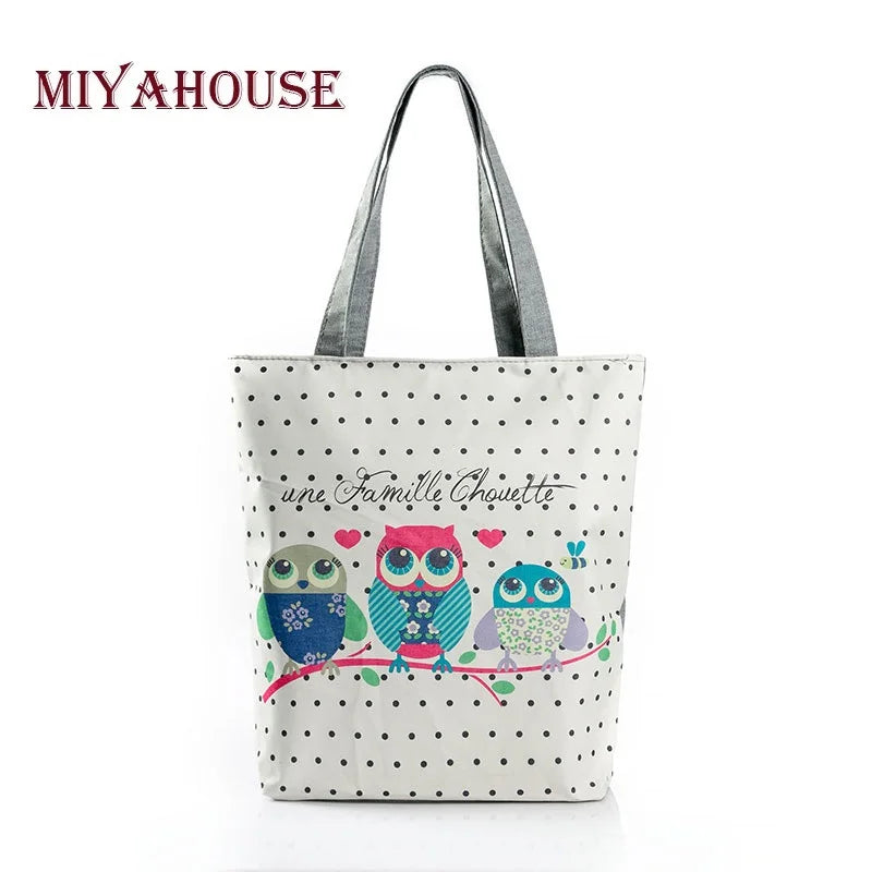 Floral and Owl Printed Women'S Casual Tote Female Daily Use Female Shopping Bag Ladies Single Shoulder Handbag Simple Beach Bag