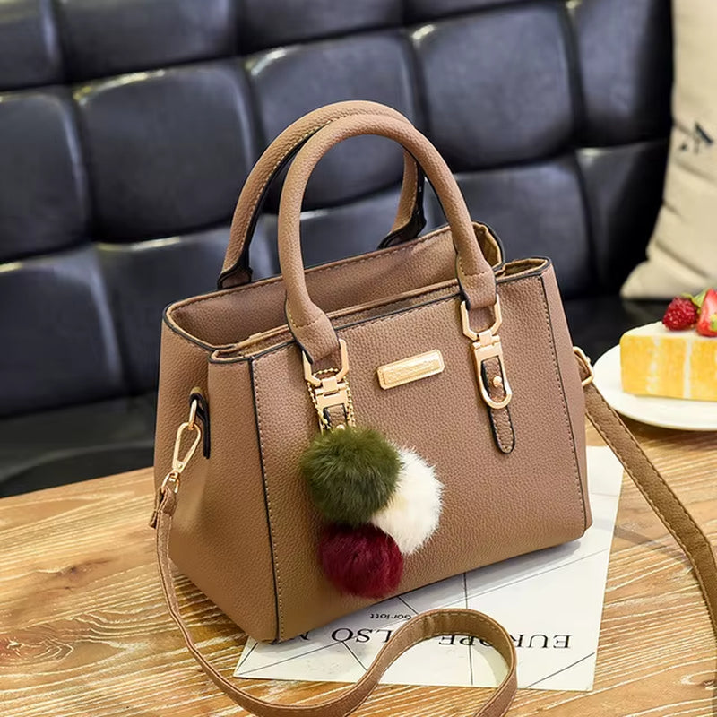 Women Beading Pendant Handbag Ladies Embossed Shoulder Bag Ladies Messenger Bag Hairball Bags High Quality Bag