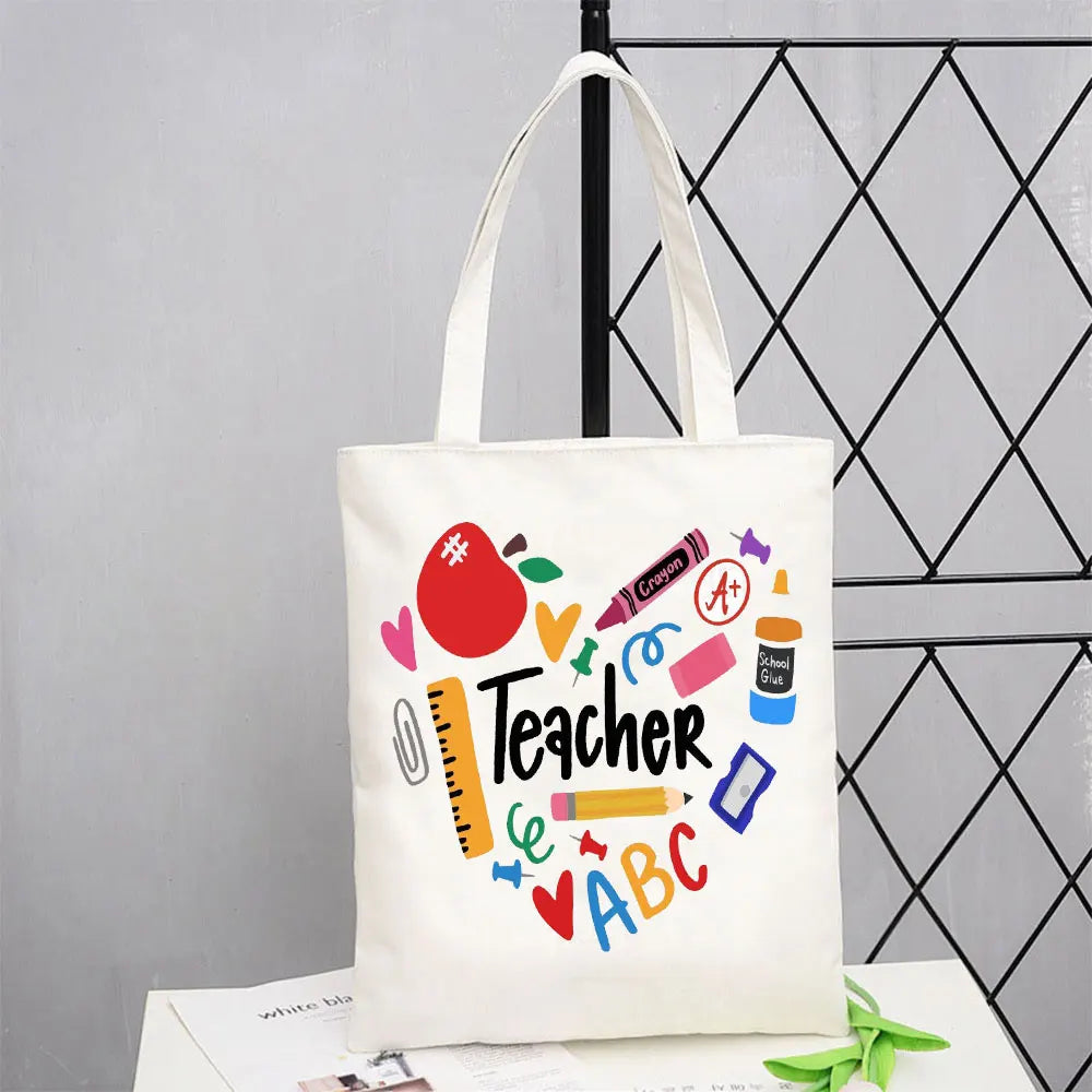 Teacher Love Inspire Women Shopper Shopping Bag Canvas Shoulder Bag Female Handbags Reusable Foldable Storage Tote Bag Best Gift