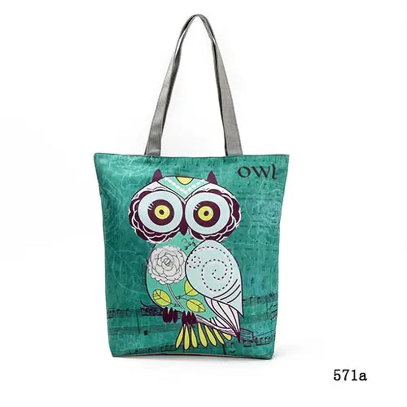 Floral and Owl Printed Women'S Casual Tote Female Daily Use Female Shopping Bag Ladies Single Shoulder Handbag Simple Beach Bag