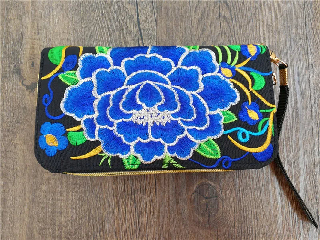 Women'S Wallet Ethnic Embroidery Women Long Wallet High-Capacity Zipper Wallet Canvas Purses Clutch Bags Female Bag