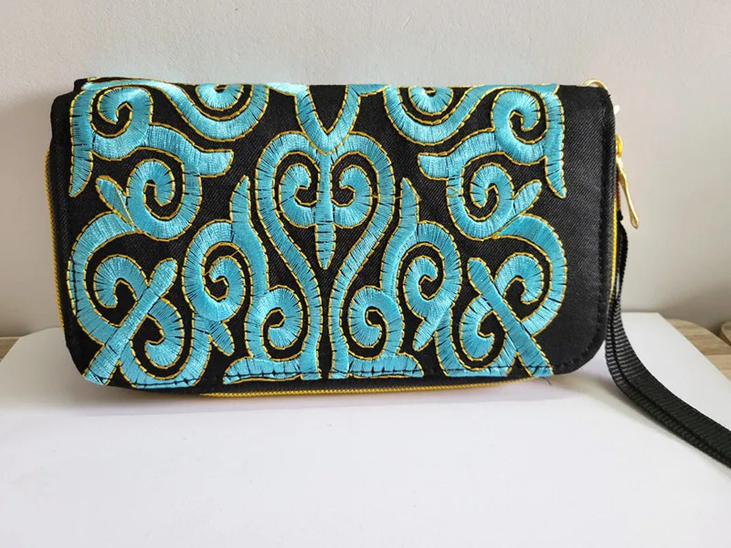 Women'S Wallet Ethnic Embroidery Women Long Wallet High-Capacity Zipper Wallet Canvas Purses Clutch Bags Female Bag