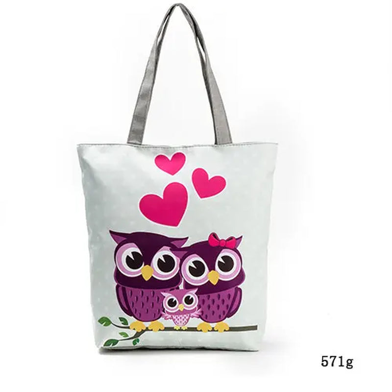 Floral and Owl Printed Women'S Casual Tote Female Daily Use Female Shopping Bag Ladies Single Shoulder Handbag Simple Beach Bag