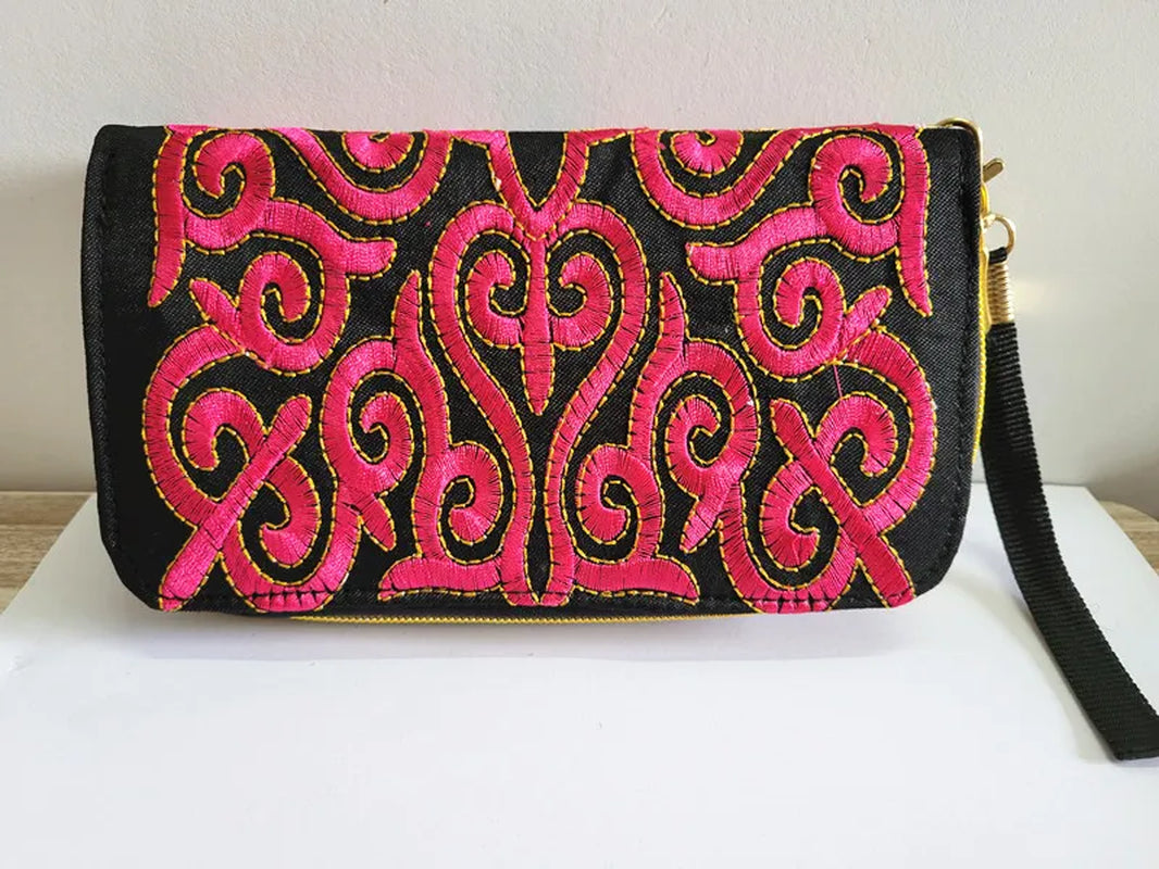 Women'S Wallet Ethnic Embroidery Women Long Wallet High-Capacity Zipper Wallet Canvas Purses Clutch Bags Female Bag