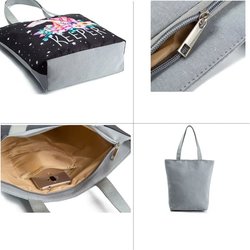 Floral and Owl Printed Women'S Casual Tote Female Daily Use Female Shopping Bag Ladies Single Shoulder Handbag Simple Beach Bag
