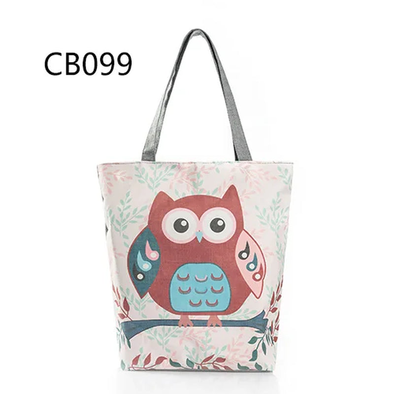 Floral and Owl Printed Women'S Casual Tote Female Daily Use Female Shopping Bag Ladies Single Shoulder Handbag Simple Beach Bag