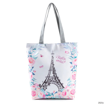 Floral and Owl Printed Women'S Casual Tote Female Daily Use Female Shopping Bag Ladies Single Shoulder Handbag Simple Beach Bag