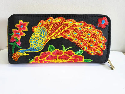 Women'S Wallet Ethnic Embroidery Women Long Wallet High-Capacity Zipper Wallet Canvas Purses Clutch Bags Female Bag