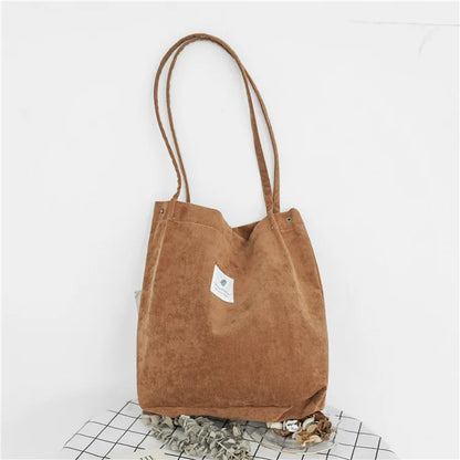 Women Corduroy Canvas Shoulder Bags Female Eco Cloth Shopper Handbag Books Tote Grocery Carry Purse Solid Designer Shopping Bag