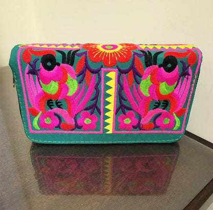 Women'S Wallet Ethnic Embroidery Women Long Wallet High-Capacity Zipper Wallet Canvas Purses Clutch Bags Female Bag