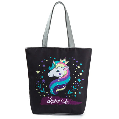 Floral and Owl Printed Women'S Casual Tote Female Daily Use Female Shopping Bag Ladies Single Shoulder Handbag Simple Beach Bag